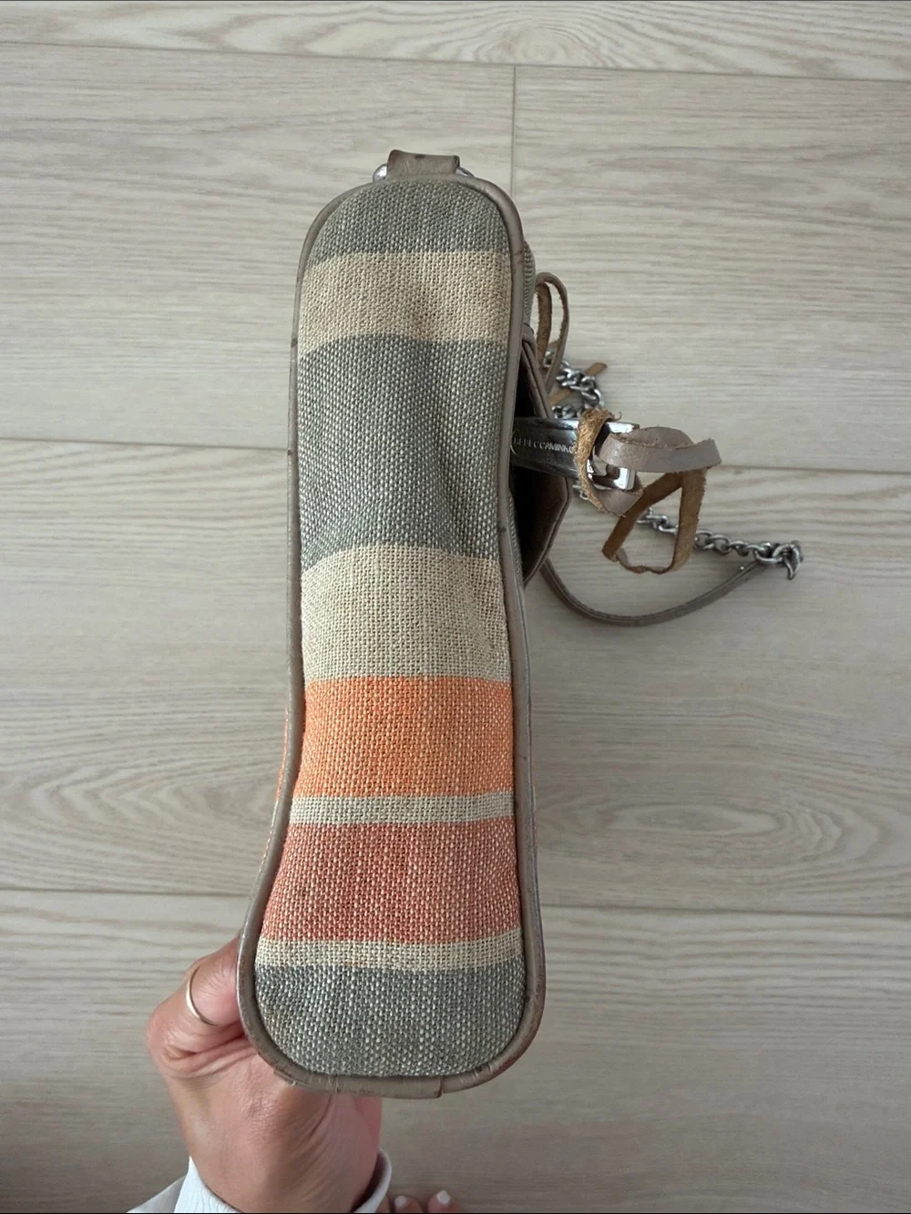Rebecca Minkoff Striped Canvas Crossbody Mac Bag in Multi Tan & Orange